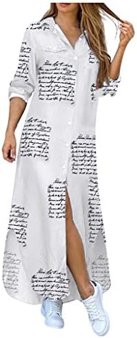 Женствена Рокля-риза Aniywn копчета, Дълги Макси рокля-тениска с V-образно деколте и рюшами, С Дълъг Ръкав, Оверсайз,