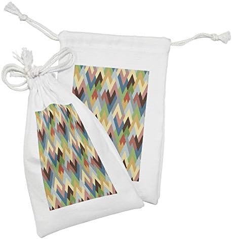 Комплект от 2 Чанти от геометрична тъкан Ambesonne, Абстрактни Цветни Ленти във вид на Пресичащи се Зигзаги в Ретро стил,