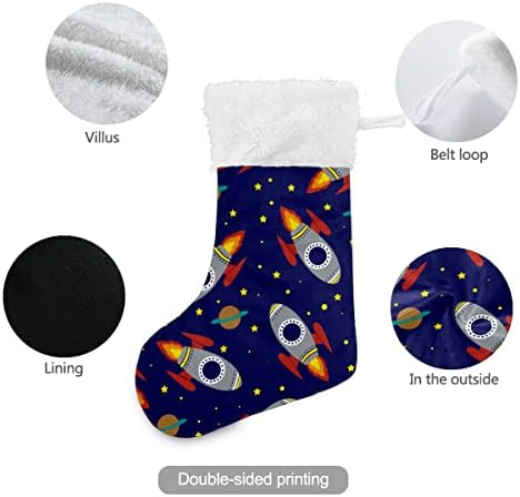 Коледни Чорапи Ракета Карикатура На Планетата Космическа Нощ Бели Плюшени Белезници От Мерсеризованного Кадифе Семеен