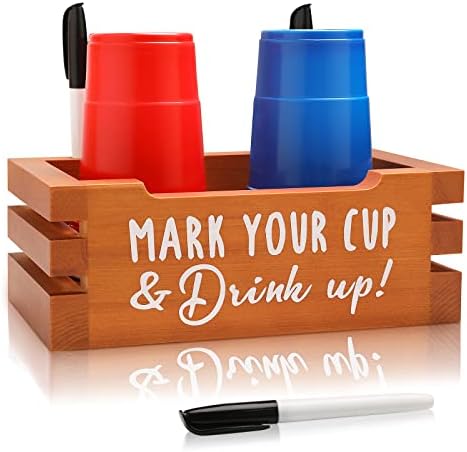 Двойна поставка за Чаши със слот за маркер-Изберете своята чаша и се пие поставка за Чаши Дървена поставка за Чаши за