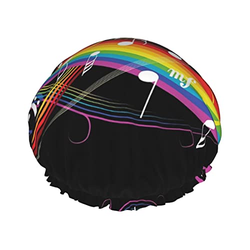 Шапка За Душ с принтом Rainbow Music Note Melody, Водоустойчив Многократна употреба Шапки За Баня За жени, Мъже, Момчета