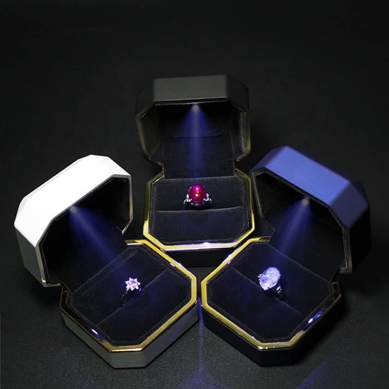 Луксозна Led Кутия за пръстените FNIGIFT За Предложения За Ангажимента, Квадратна Подарък Кутия за бижута под формата