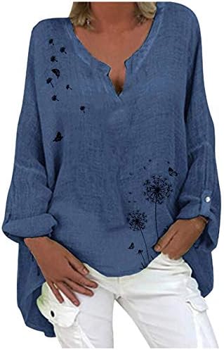 Тениска с V-образно деколте, Блуза, туника размер плюс, блузи с Дълъг ръкав, Ежедневни летни Дамски блузи с Флорални принтом, Тениска свободно, намаляване, Дамски еле