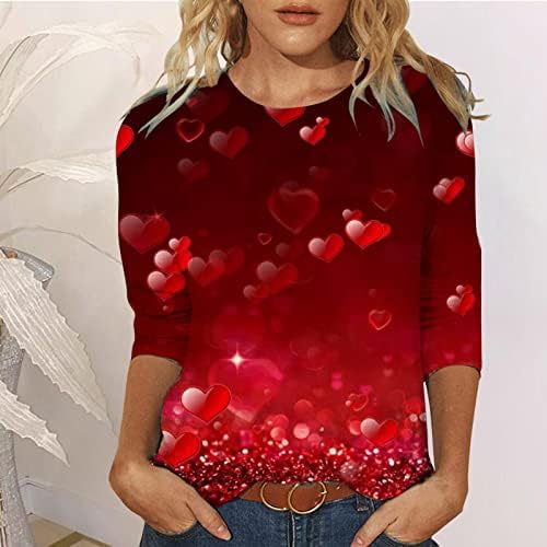 KCJGIKPOK Дамски Летни Тениски с 3/4 ръкав на Свети Валентин е Принт Сърцето си за Любовта, Блуза с ръкав Три Четвърти