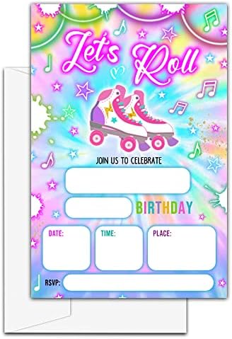 Покани за рожден Ден от LeFohLon на ролкови кънки, 20 опаковки на двустранните Покани картички с конвертами за боядисване