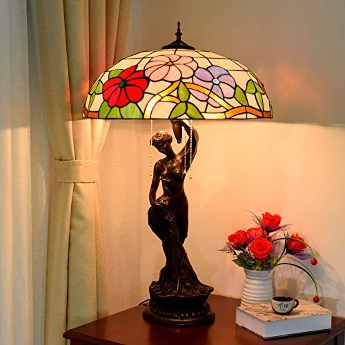 Антични Настолна лампа от Тифани, Голяма Настолна лампа в стил Тифани, Настолна лампа с малък Цветен Стъклен Абажуром,