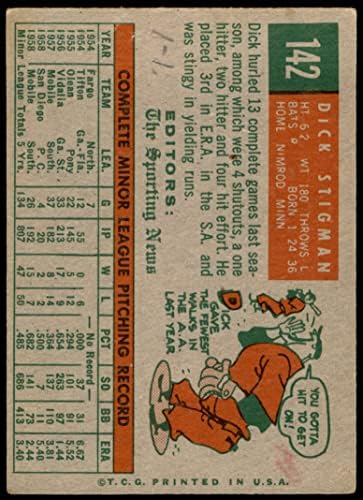 1959 Topps 142 Дик Стигман Кливланд Индианс (Бейзболна картичка) СПРАВЕДЛИВИ индианците