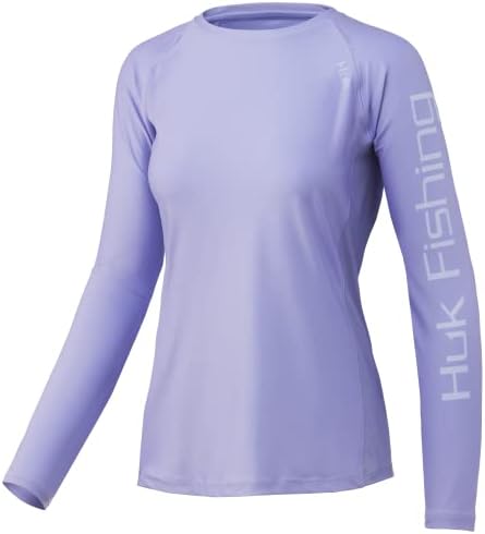 Дамски стандартна риза за изпълнения с дълъг ръкав HUK Pursuit + Защита От Слънцето, Камуфлаж Circle-Лавандула, Голяма