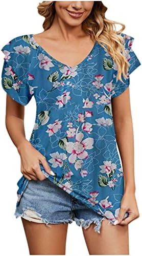 Къс Ръкав с Набори, 2023, Памучен Блуза с Дълбоко V-образно деколте и Цветен Модел, Риза за Момичета, Лятна Есенна Тениска