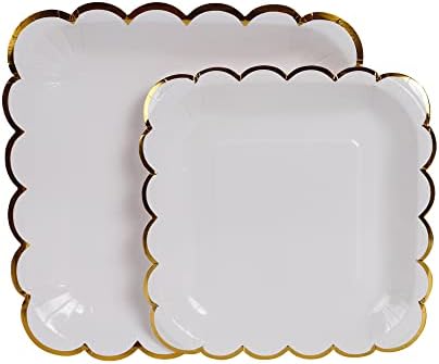 Празнични хартиени чинии Geeklife от бяло злато в насипно състояние, Комплект 7-Инчов Еднократна употреба Десертни чинии