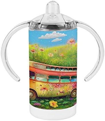 Художествена чаша за потягивания в автобуси на Хипи - Графична Детска чаша За Потягивания - Черна чаша За потягивания
