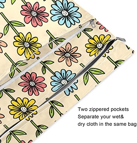 ZZXXB Дейзи цветна водоустойчива мокър чанта за многократна употреба текстилна пелена мокър суха чанта с джоб с цип за