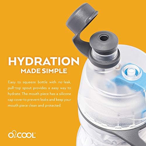 O2COOL Бутилка за вода с функция за замъгляване Mist 'N Sip 2-в-1 С функция за замъгляване и глътка Без течове, Спортна