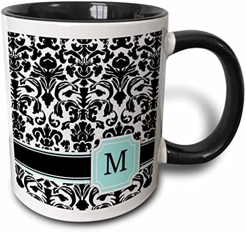 3 Чаша с номинална монограм с буквата М мятно-син с черно-бял дамасским модел, 11 грама