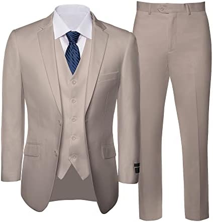 Мъжки костюми Antonio Uomo Slim Fit - Комплект от 3 теми, Мъжко Сако с Пиджаком на 2 копчета, Жилетка и Панталони