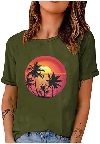Плажни Ризи Sunset за Жени, Плажна Риза с Палми, Забавни Летни Тениски за Хавайски Ваканция, Подарък за Момичета