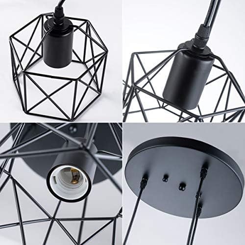 Окачен лампа VILUXY Industrial с 3 лампи, с Абажуром в черна метална Клетка, Регулируема Окачен лампа за Кухня, Хол,