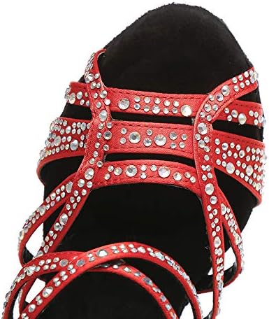 HIPPOSEUS/Дамски Обувки за латино Танци балната зала с кристали, Модерни Вечерни Обувки за Танго и Салса, Ток 10 см, Модел CY356, Червен, 6 B (M) САЩ