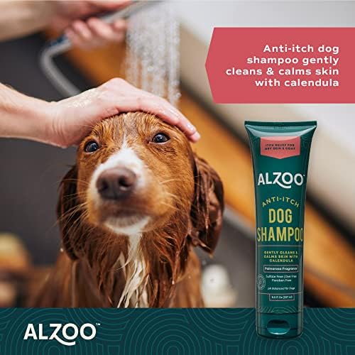 Шампоан против сърбеж за ALZOO за кучета, Специално разработен за кучета със Суха, Сърбеж по кожата, активните съставки на на растителна основа, аромат Пальмарозы, Нап