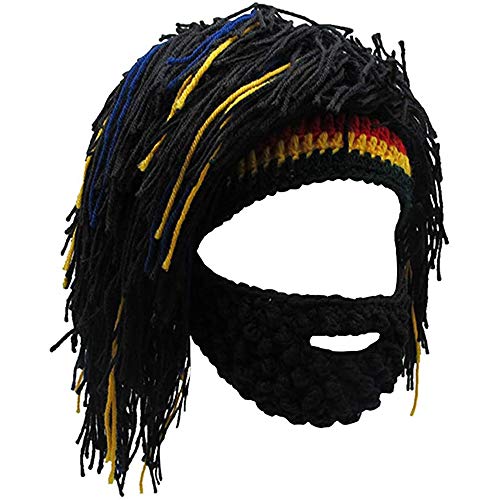 Перука в стил реге, шапчица-бини с дредами и подвижни брада, черна