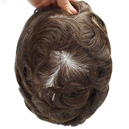 Мъжка перука перука ЛИЦЕ MIRACLE с френско деколте отпред, система замяна на косата на Поли Skin Пу, перука с избелени