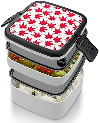 Canada Red Maple Leaves Bento Box Двуслойни Универсален Контейнер за Обяд с Лъжица за Пикник, Работа и Пътуване