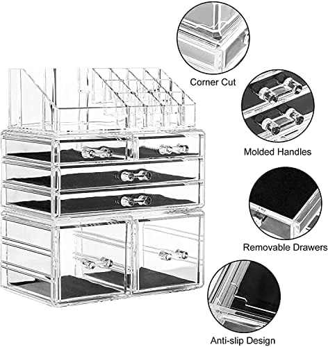 DreamGenius Органайзер за Грим, 3 предмет, Акрилни, Кутии за Съхранение на Козметика, Органайзер за Тоалетна Масичка,