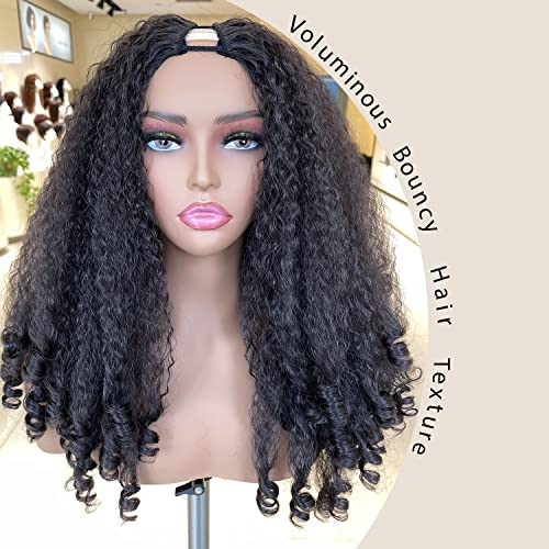 Нов Афро-Къдрава перука, с V-образна част, Изкуствена Текстура Плетени коса с уникални еластични swirls в края на 20-Цолови