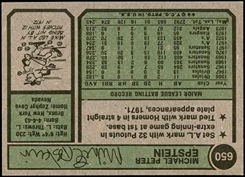 1974 Topps 650 Майк Епщайн Ангелите Лос Анджелис (Бейзболна картичка) NM Angels