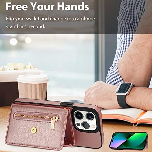 Чанта-портфейл FAOMSEBS за iPhone 14 Pro През рамо, Луксозен Кожен портфейл с цип с RFID заключване, Държач за кредитни