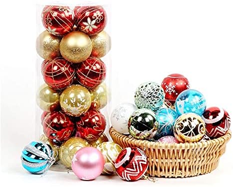 Декорация за Коледни топки HunJay за Коледни Елхи, 24 бр 6 см/2,36 Нечупливи Пластмасови Украси за Коледни Елхи, Коледна