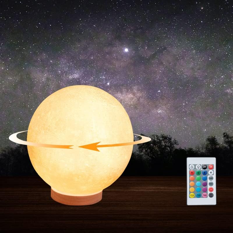FLRYBRG на 7.1-инчов Въртящ се на Лунна Светлина, 16 Цвята, led лека нощ, 3D Печат, Лунен Лампа с поставка и дистанционно/сензорен