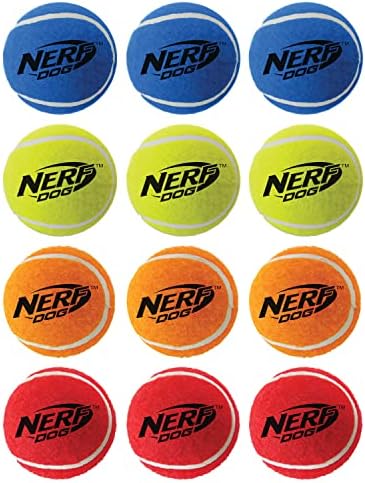 Подаръчен комплект играчки за кучета на Nerf Куче от 12 теми, включва тенис топка с мъка 2.5 инча, 12 опаковки, траен