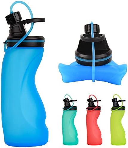 E-Senior Сгъваема бутилка за вода, без BPA - Сгъваема бутилка за вода за пътуване, Спортни бутилки с тройно герметичностью,