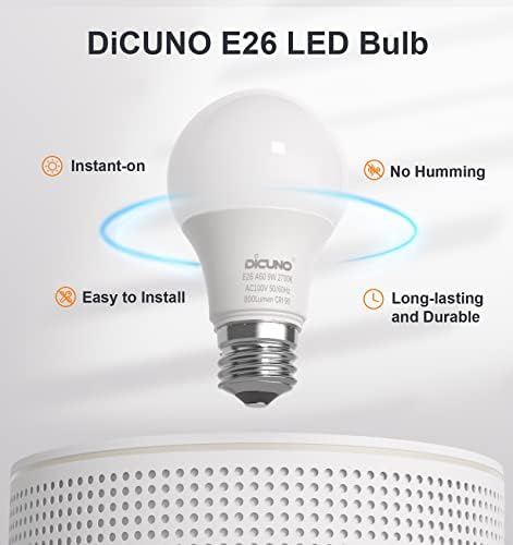 Led лампи DiCUNO A19 капацитет от 60 Вата в изражение, Топъл Бял 2700 К, Стандартно основа със средна перка E26 9 W 800