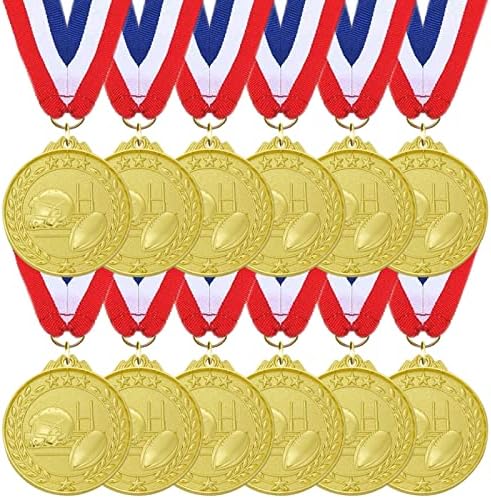 Футболни медалите STHGDONA за възлагане, 12 Опаковки метални Златни медала с шийните панделки за спортен футболен мач,