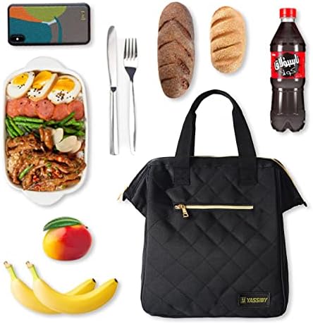 Дамски утепленная чанта за обяд YASSIBY, модни широка чанта-тоут, Многократно Обяд-бокс, водоустойчив, За работа, училище,