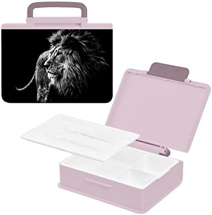 Кутия за Bento-обяд от принтом диви животни ALAZA Lion, Херметични Контейнери за обяд, които не съдържат BPA, с вилица