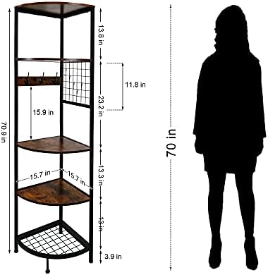 WAYTRIM 5-Ярусная bookshelf с Кутия за съхранение, Висока Метална Ъглова полк, Ъглови Стелажи за съхранение с Висящи