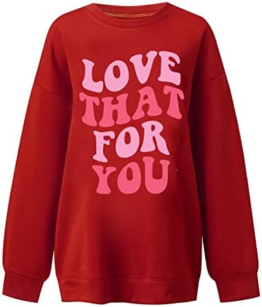 JJHAEVDY Свитшоты за Свети Валентин за Жени, Hoody с Надпис Love Heart, Графичен Пуловер с Дълъг Ръкав, Потници за Свети