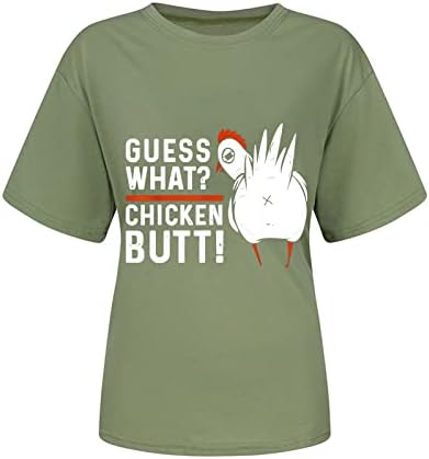 Дамски тениски с принтом пиле с къс ръкав, Лятна Блуза 2023 с кръгло деколте и писмото Графичен дизайн, Всекидневни Пуловер,