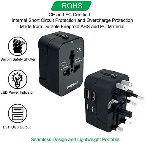 Световната изход адаптер за международна употреба. Универсално зарядно с два USB-порта, бързо зареждане, ниско тегло