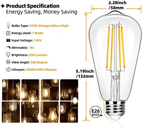 12 Опаковки пури в ограничени бройки led лампи Edison с мощност 7 W ST58, което е равно на 60 W, 850 лумена, мек Топъл
