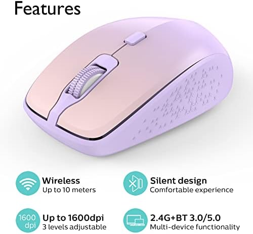 Безжична мишка за лаптоп, Преносим мишка BreSii с подложка за мишка с 2.4 G / БТ Ергономична форма за използване на дясната или на лявата ръка, 3 Регулируеми на DPI и USB-наноп