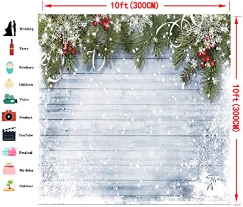 Dudaacvt 10x10ft Коледни Фонове, За Снимки Дървена Стена на Белия Снежен Фон Коледна Украса Декори D219