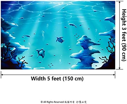 5x3 Метра Текстилен Син Фон под морето за Украса на парти в Океана, Детска Акула, малката Русалка, Морското Животно,
