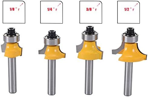 Видий Ножове Комплект от 4 1/4 Хвостовиков Ъглови Резачка с радиус 1/23/8 1/4 1/8