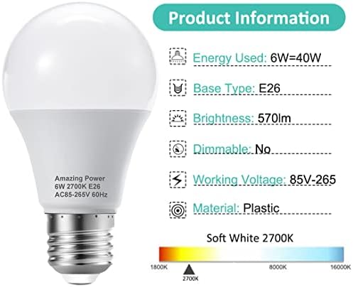 Led лампа Amazing power E26, Еквивалентна 40 W електрическата крушка средна мощност, Без регулиране на яркостта, на Мек