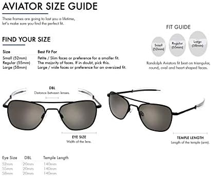 Randolph USA | Матово Черни Класически Слънчеви очила-Авиатори за мъже или Жени на UV