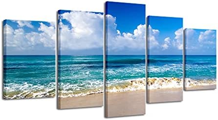 Pyradecor Приморски Много Големи Отпечатъци върху Платно Монтиране на Изкуството на Океана на Плажа Пейзаж Картини за